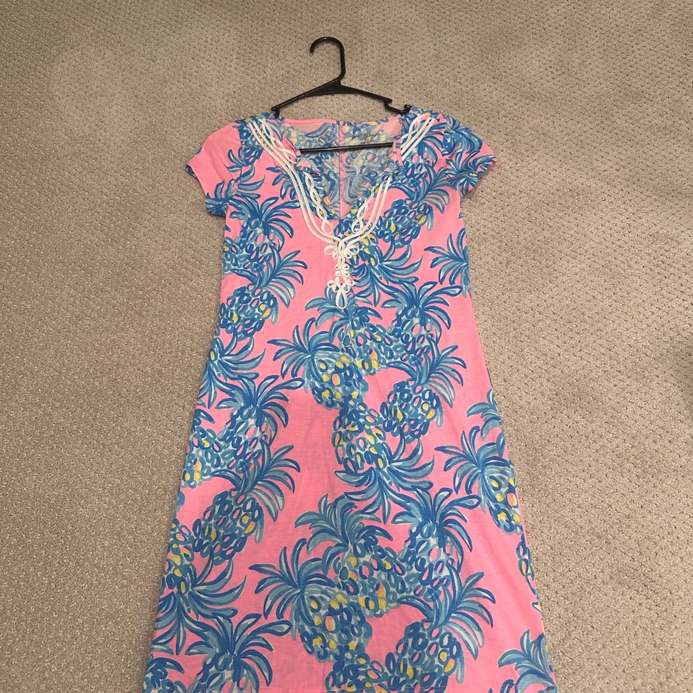 Lilly Pulitzer Pink and Blue Tropical Print Dress